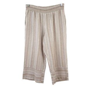 Land 'n Sea Womens L Tan Striped Linen Blend Pull On Capri Cropped Pants
